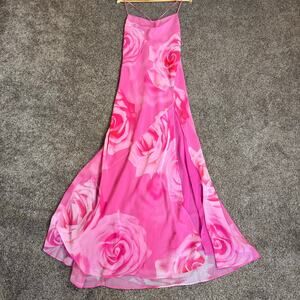 Mango MNG Slip Dress Maxi NWT Sz 8 Roses Retro Party Dance Crossback Flowy Slit